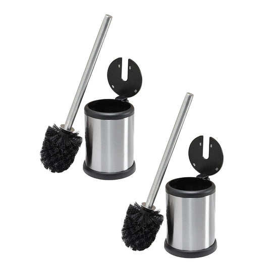 Bath Bliss Toilet Bowl Brush and Holder with Self Closing Lid, Space Saver, Deep Cleaning, Finger Print Proof Finish, Silver