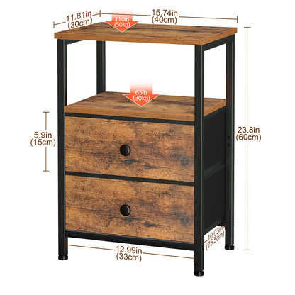 LOAKEKEL Bedside Table, Side Tables Set of 2 with 2 Fabric Drawers