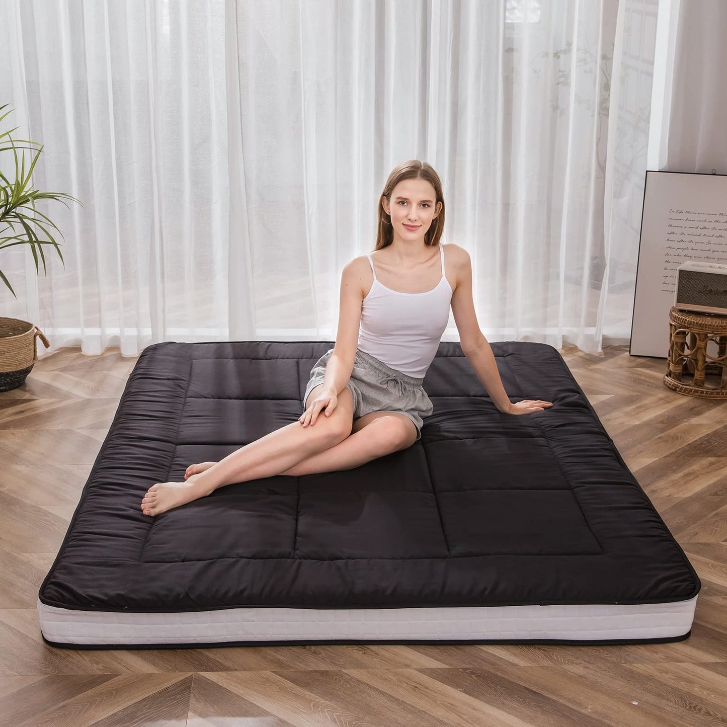 MAXYOYO Futon Mattress, Padded Japanese Floor Mattress Quilted Bed Mattress Topper