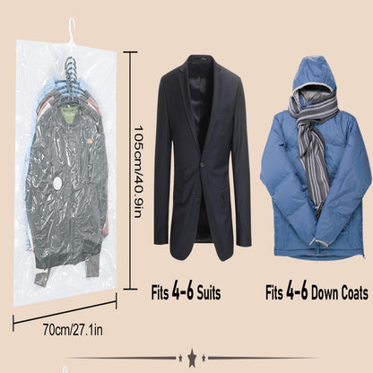 Hanging Vacuum Storage Bags, ZWMYF 4 PCS Space-saving Vacuum Bag for Clothes, Suits, Dresses, Coats or Jackets