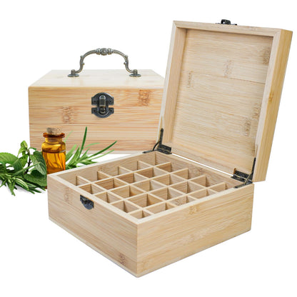RoseFlower Bamboo Essential Oil Storage Box Home Fragrance Carrier Case, Holds 25 Bottles for 5, 10, 15ml
