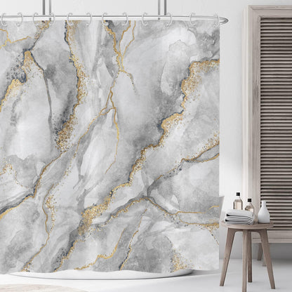 ASDCXZ Marble Shower Curtain 150x180 cm, Modern Abstract Grey White Gold Marble Optic Texture Colorful Washable Shower Curtains Polyester Textile