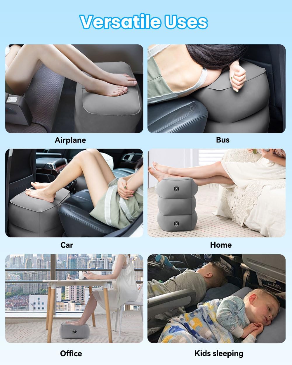 Airplane FootRest: Inflatable Footrest for Kids to Sleep, Adjustable Height Leg Rest Pillow in Office & Home, Toddlers Travel Bed Box