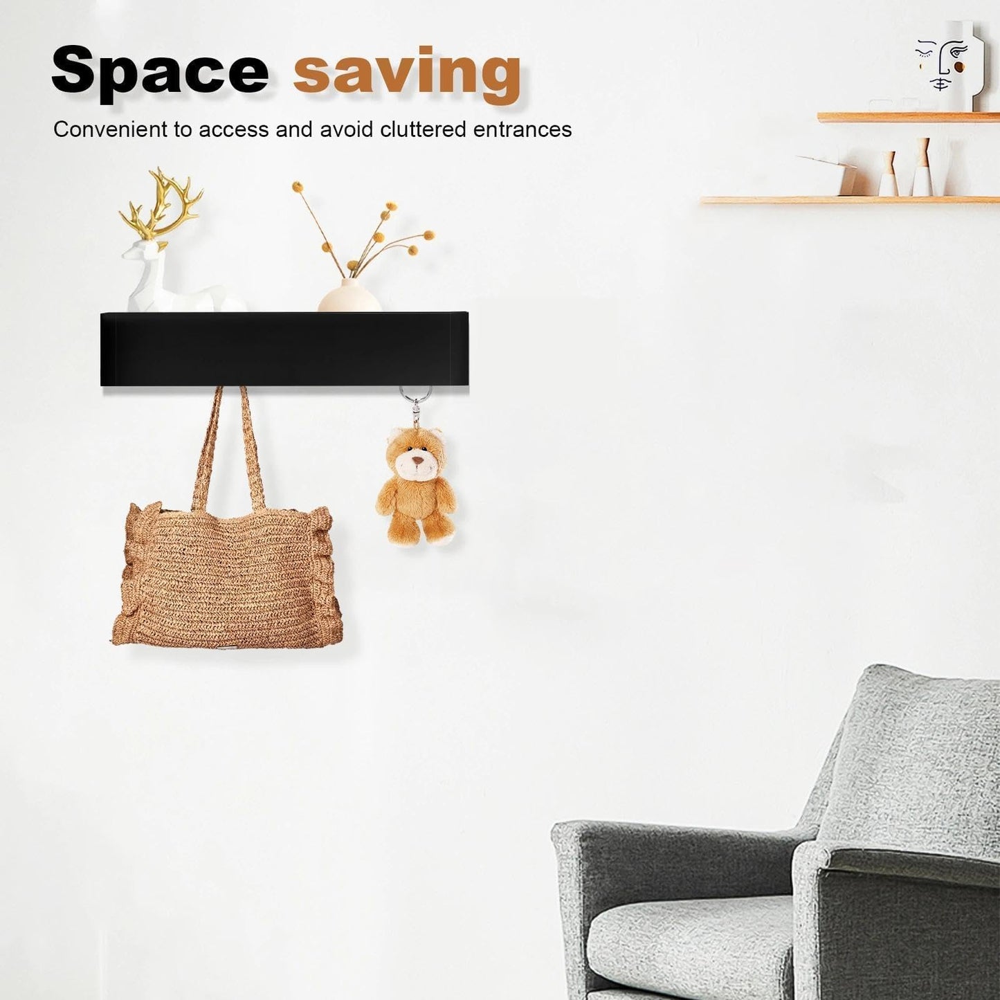 PHMING Coat Rack Wall Mounted, 43.5 cm, Coat Hooks Wall Mounted with Shelf