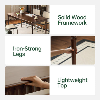 140cm Solid Poplar Wood Dining Table Dark Walnut Finish Rectangular Solid