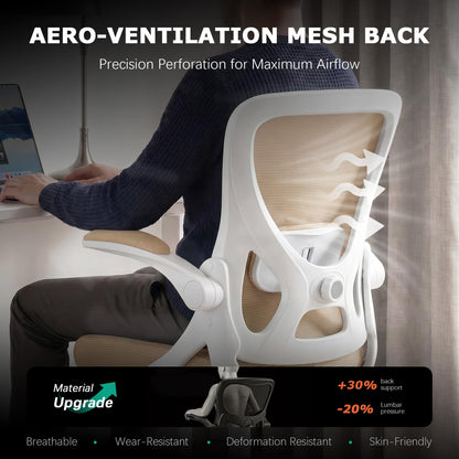 Coscendo Ergonomic Mesh Office Chair with Flip-Up Armrests, Khaki