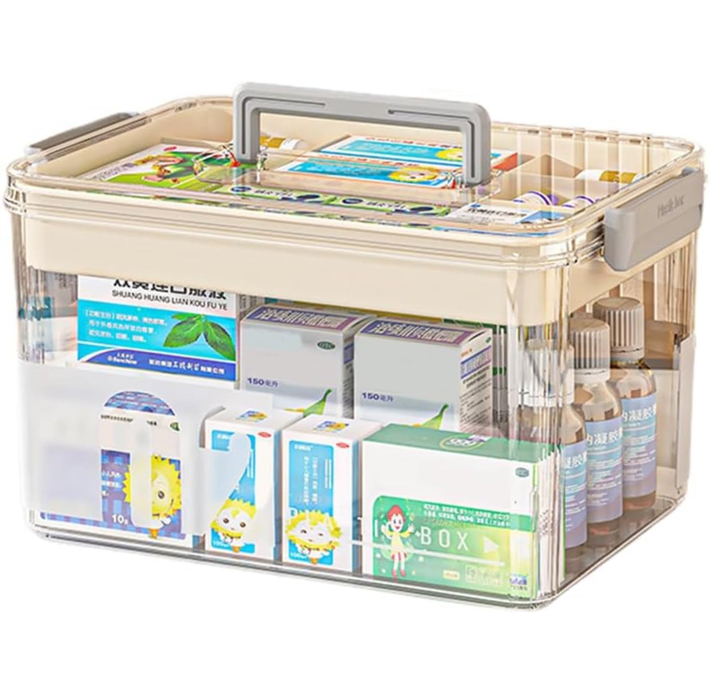 BAONUO Medicine Box, Medicine Storage Box,medicine storage Organiser With Handle, Portable 2 Layer Medicine Box First Aid Box with Lid