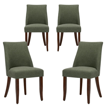 COLAMY Upholstered Dining Chairs Set of 4, Linen Fabric Parsons Dining Room Chairs with Curved Backrest, Solid Rubber Wood Legs