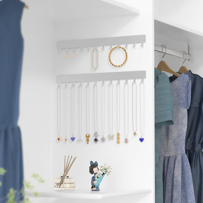 Josmimic Wall Necklace Organizer Holder: Wall Mounted Jewelry Hanging Storage Necklaces Display Hanger Painted Silver 2 PCS