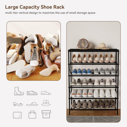 IBUYKE 6 Tier Shoe Storage Rack with Shelf, Large Capacity Metal Shoe Storage Organizer for 24 Pairs of Shoes, for Entryway Hallway Closet Garage