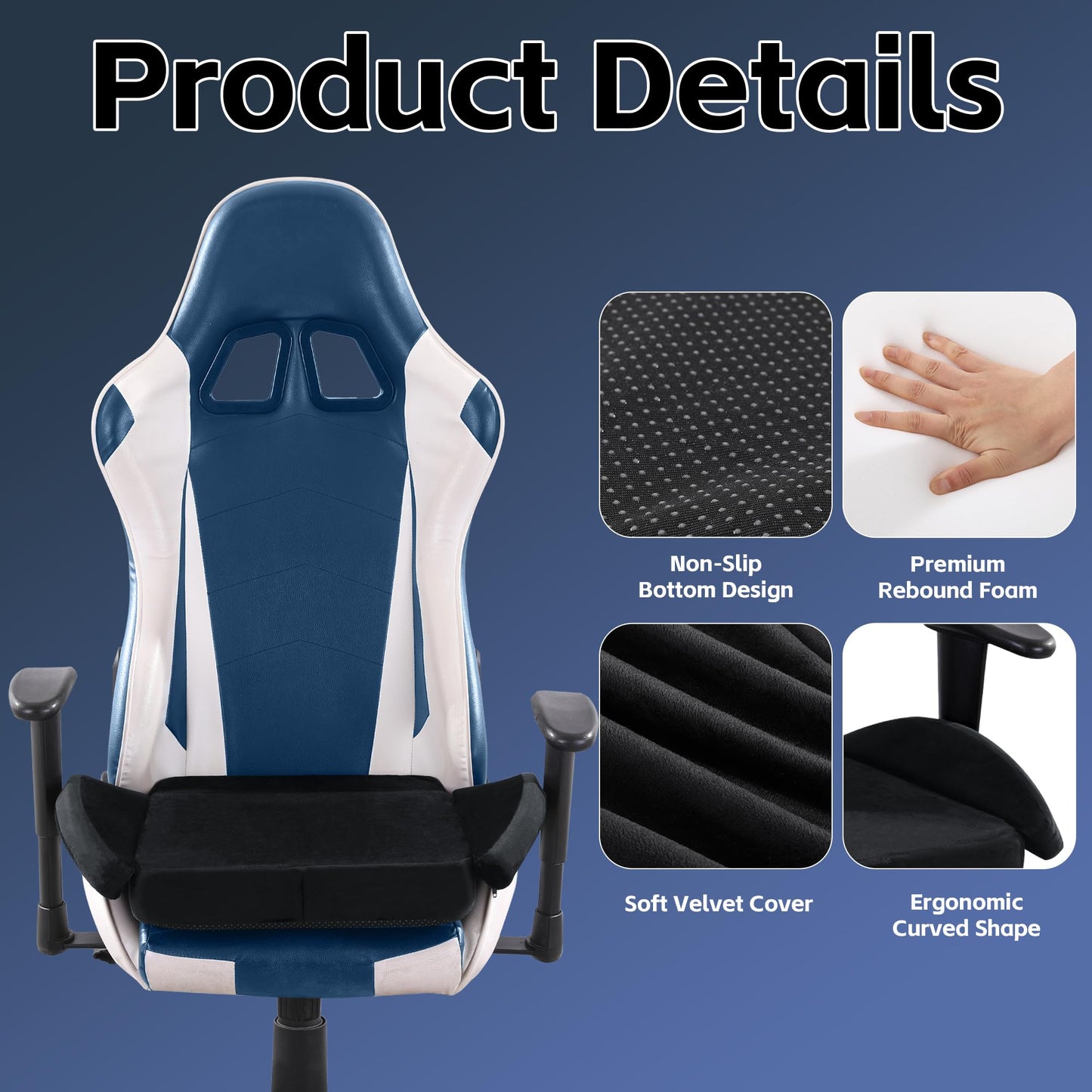 TOPROUD Gaming Chair Seat Cushion, Ergonomic Tailbone Support Pad for Long Sitting, Foam Office Chair Cushion with Washable Velvet Cover