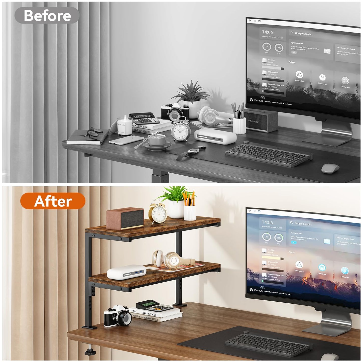 IBUYKE Clamp on Desk Shelf, 22.8” Large Desk Extender Shelves TMZ010H
