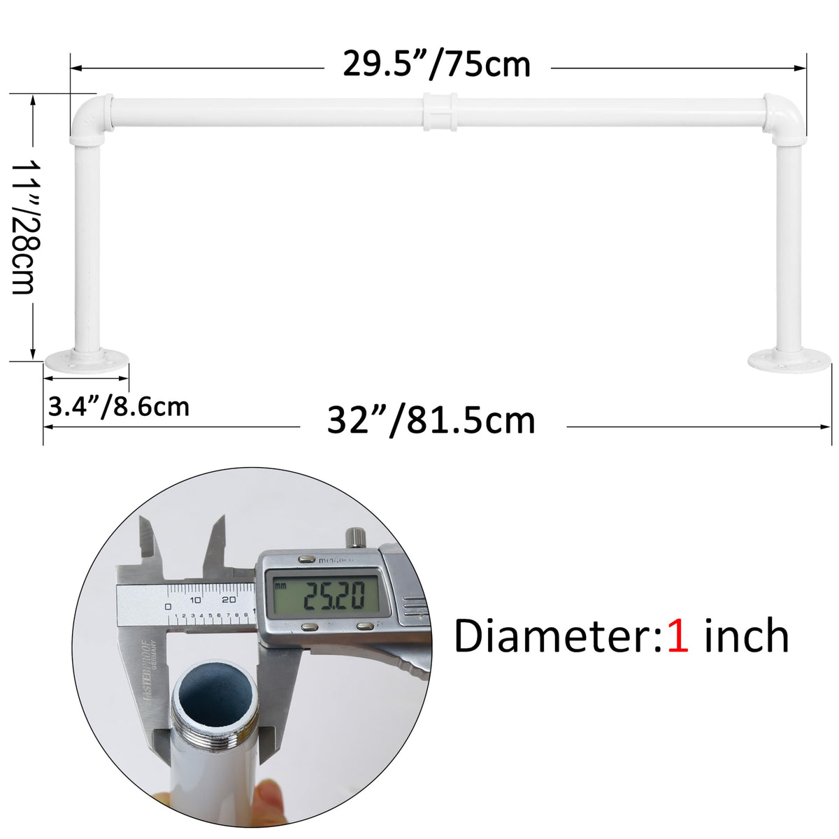 WEBI Wall Mounted Clothes Rail,Clothing Rack Wall Mount,81cm Industrial Pipe Clothes Rack for Hanging Clothes,Heavy Duty Garment Rack Bar Retail