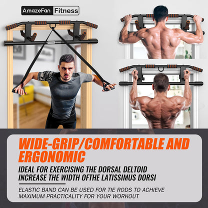 AmazeFan Pull Up Bar Doorway with Ergonomic Grip - Fitness Chin-Up Frame for Home Gym Exercise - Multi-Angle Grip - 2024 Upgrade Smart Hook (Fits