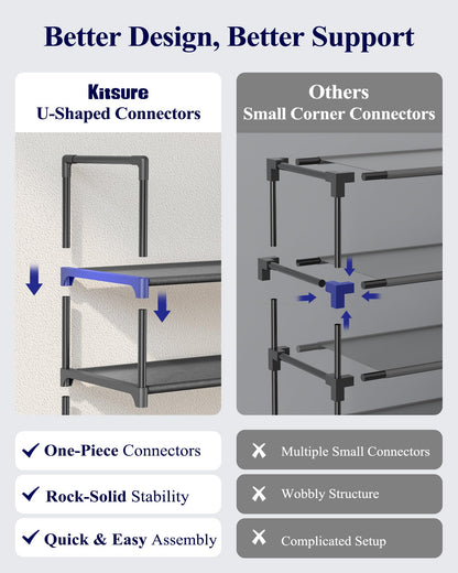 Kitsure Tall Shoe Rack for Narrow Space, 43.0cm Wide - 10 Tier, Black