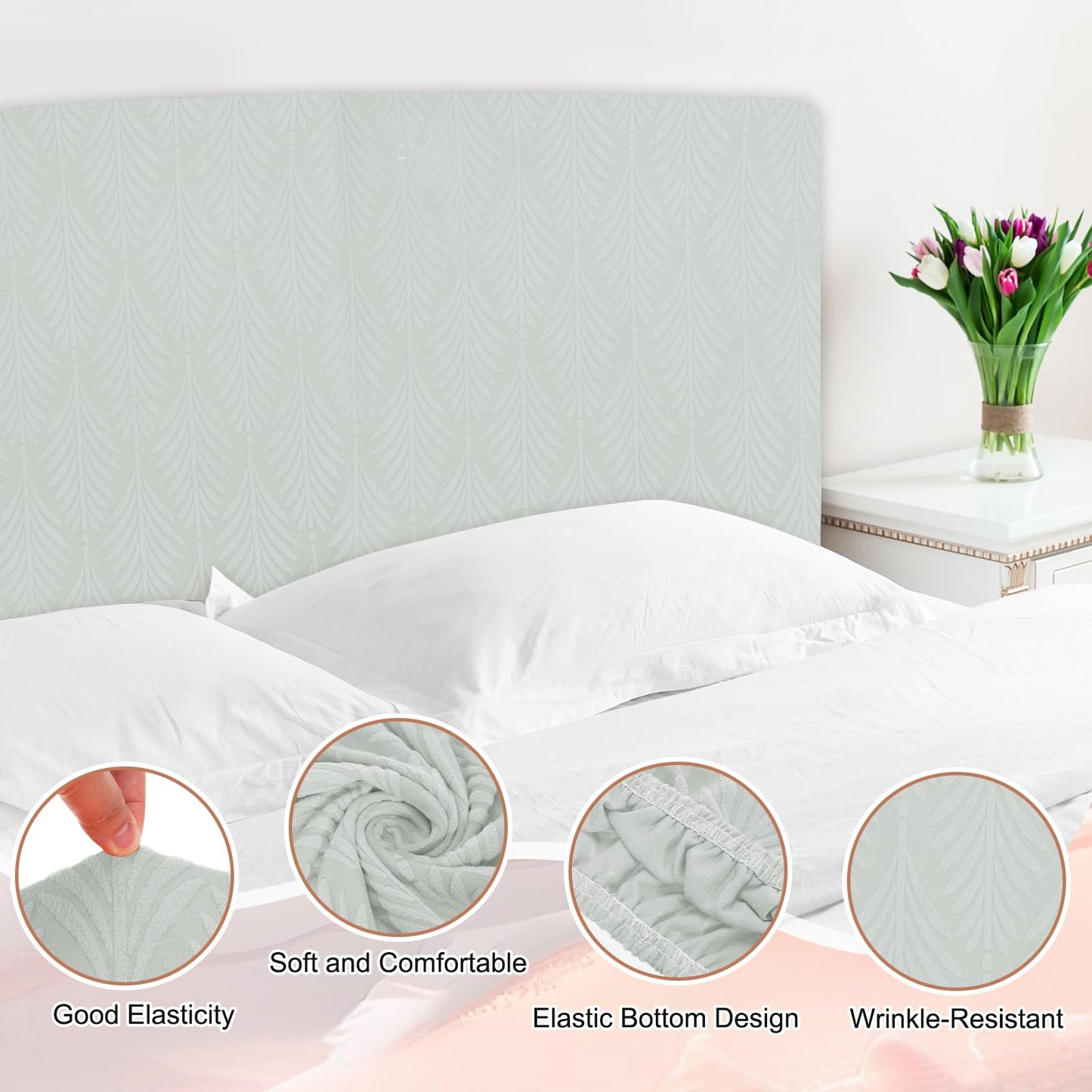 sourcing map Bed Headboard Slipcover, 200cm Jacquard Fabric Stretch Protector Covers, Dustproof Cover for King Size Headboard Bedroom Decor