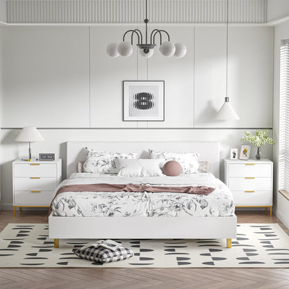Skokliz Bedside Table with 3 Drawers, White Nigntstand for Bedroom, Wood Fluted End Table for Living Room, Small spaces