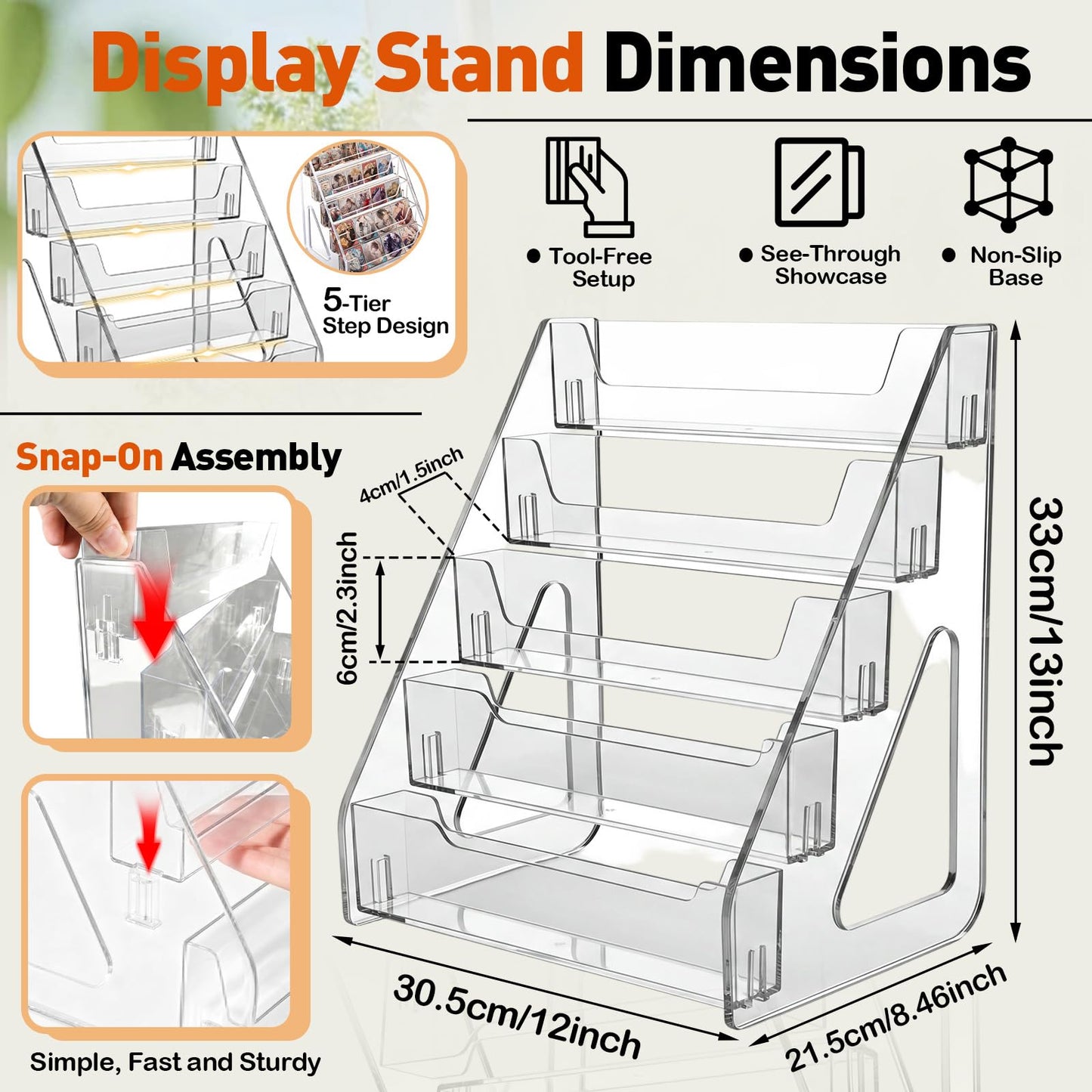 Trading Card Display Stand,5 Tier12" Card Stands for Display,No Wobble