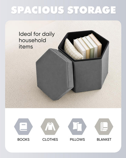 Bonlife Folding Storage Ottoman Hexagonal, Footrest with Toy Ches Box, 43cm