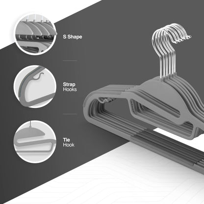 KEPLIN 20-Pack Non-Slip Hangers – Durable, Slimline Design for Space Saving with 360° Swivel, Tie Organiser, Strap Hooks, and S-Shape Opening