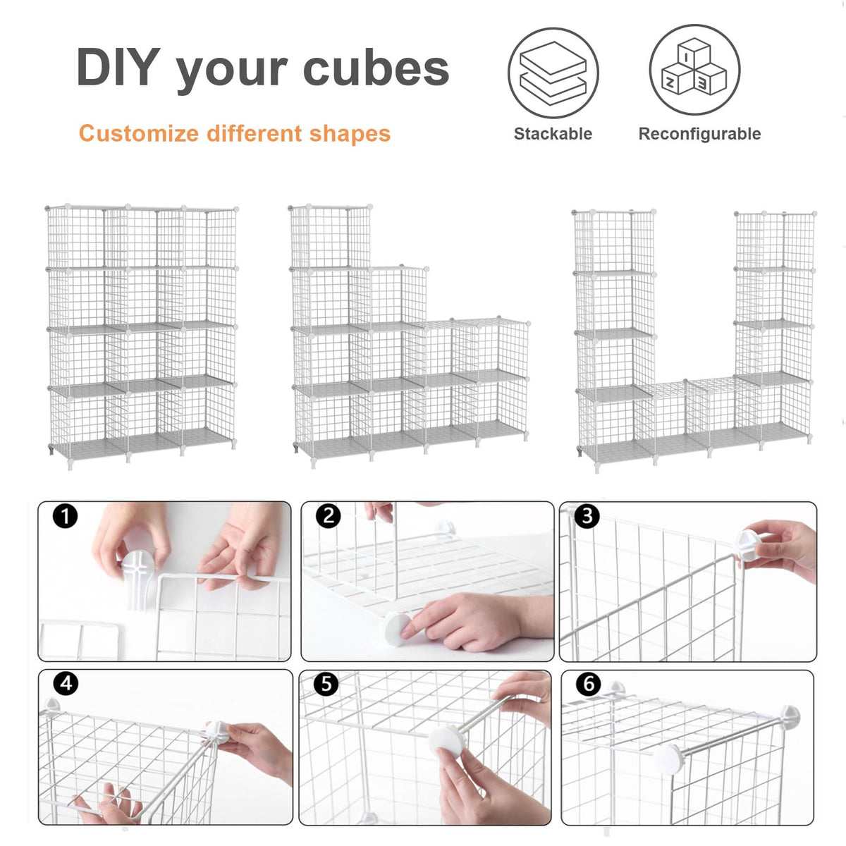 ATTDETJL 12 Cube Storage Unit, Metal Shelving Unit with DIY Bookshelf,White