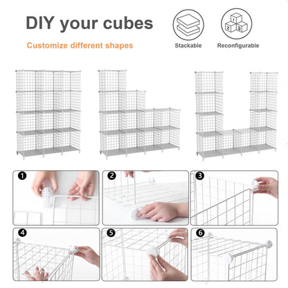 ATTDETJL 12 Cube Storage Unit, Metal Shelving Unit with DIY Bookshelf,White