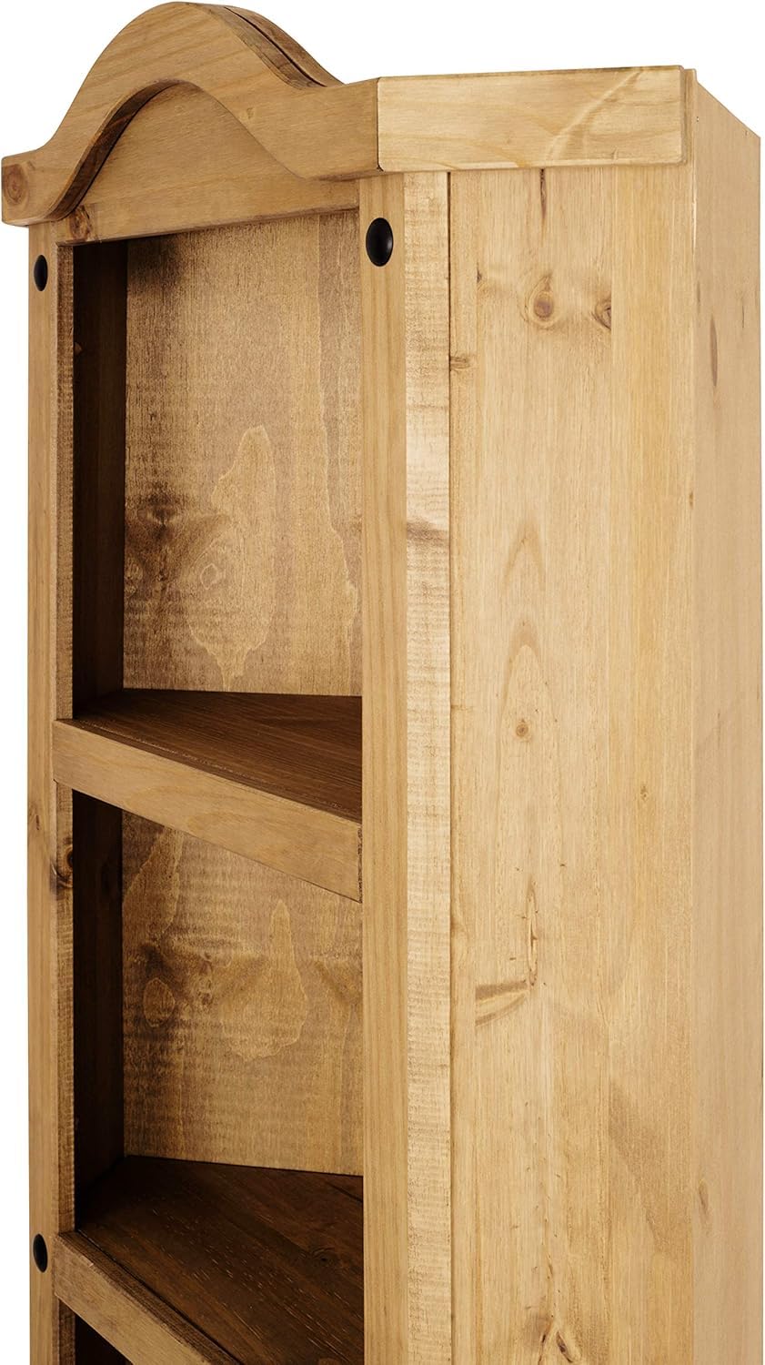 Corona Corner Display Unit Bookcase Cabinet Mexican Solid Pine with Wax Finish Black Metal Hardware W74 x D37 x H188 cm