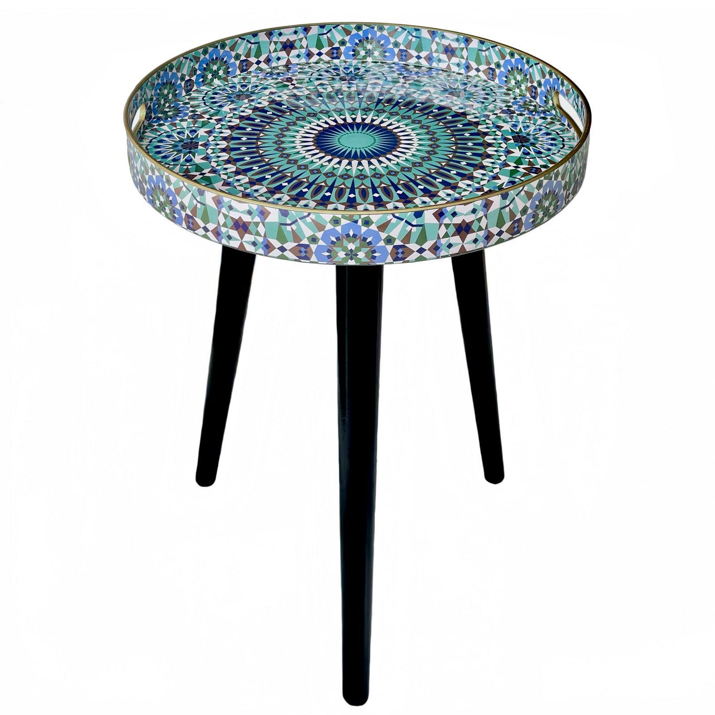 Simmer Stone Round Indoor Side Tables with Detachable Wooden 3 Legs, Versatile Tray Table, Perfect For Round Coffee Table Tea