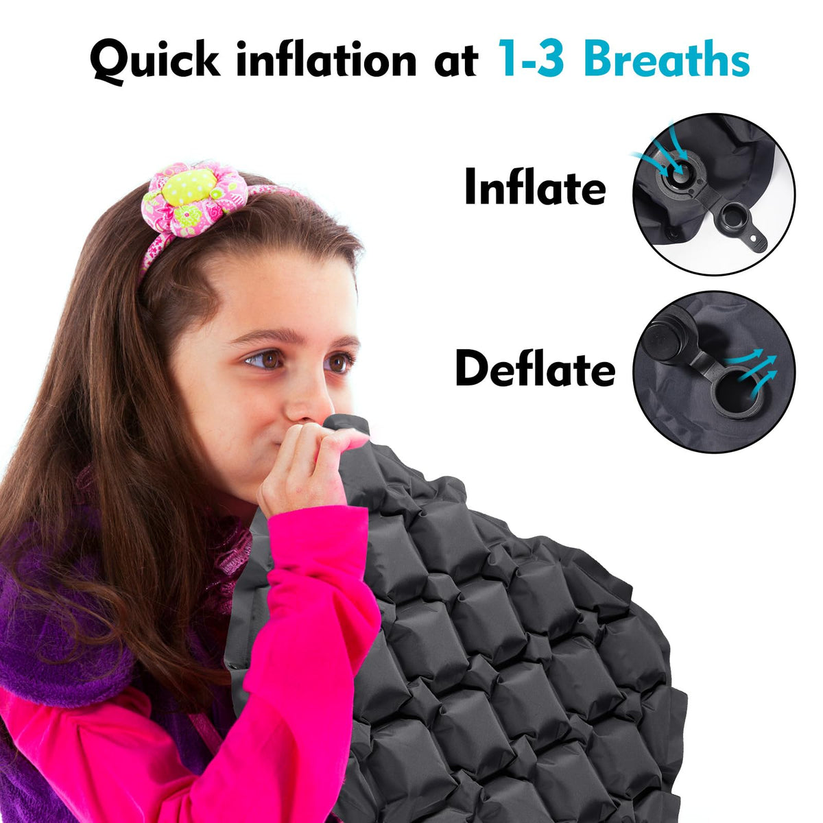 KINGTLE Inflatable Seat Cushion, Travel Air Pad with Bag, Camping Mat