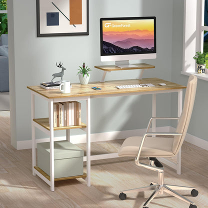 GreenForest Office Desk 120cm with Monitor Stand, Oak