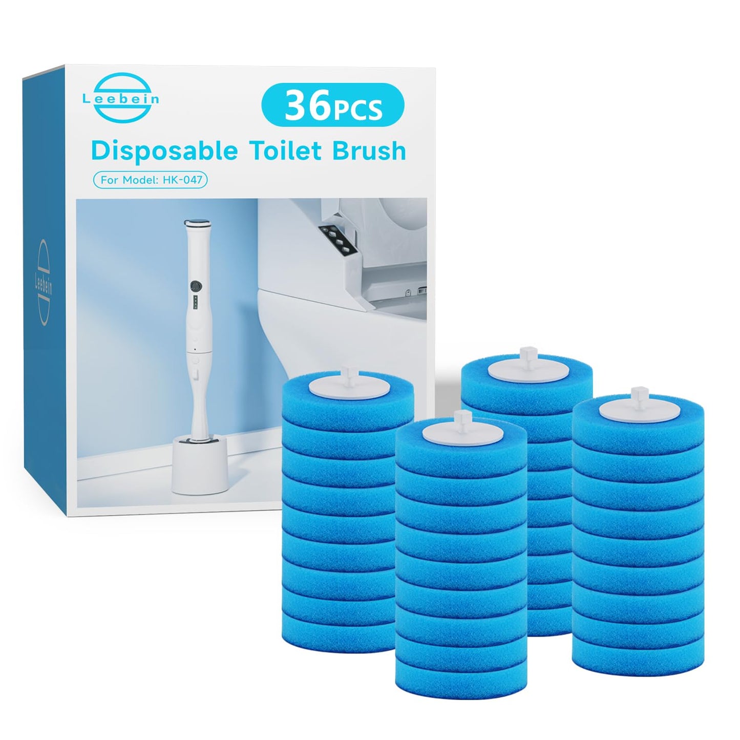 36PCS Disposable Toilet Brush Heads for Leebein HK-047 Electric Toilet Brush, 36 Wand Refills for Leebein Electric Toilet Bowl Cleaning Brush, 3 Layer
