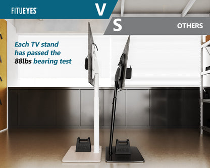 FITUEYES White TV Floor Stand with 20mm Wood Base for 32-70 Inch TV