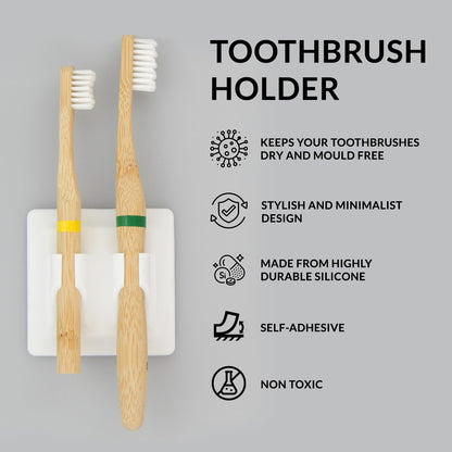 Silicone Toothbrush Holder/Ideal for Bamboo Toothbrushes/self adhesive/holds 2 items/Black or White/Razor holder/Wall mount Toothbrush head