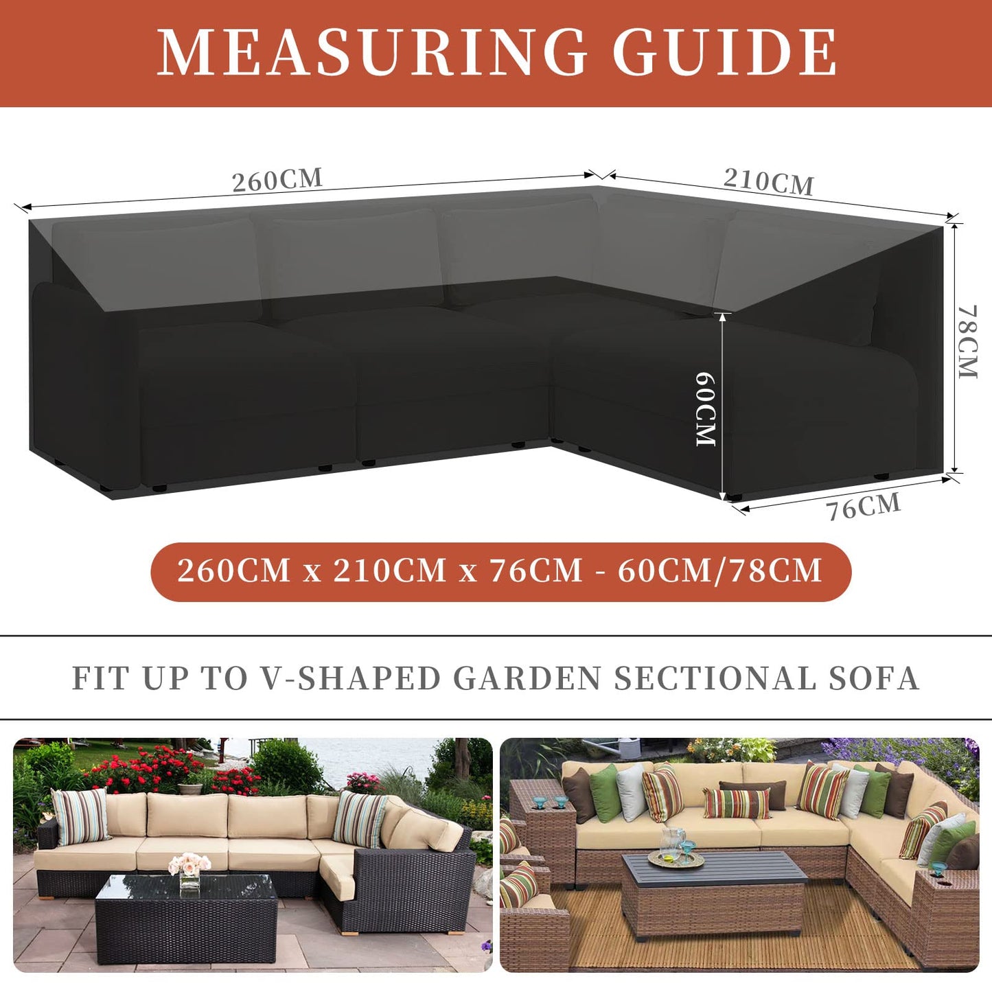 RICHIE L-Shape Garden Furniture Covers Waterproof, Outdoor Patio Rattan Corner Sofa Cover, L Shape Garden Sofa Covers Heavy Duty Windproof Rip Proof