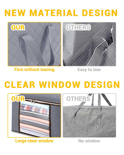 KALAHOL 90L Large Capacity Clothes Storage Bags with Zips, Storage Boxes with Lids, Reinforced Handle, Foldable, Thick Fabric, for Comforters