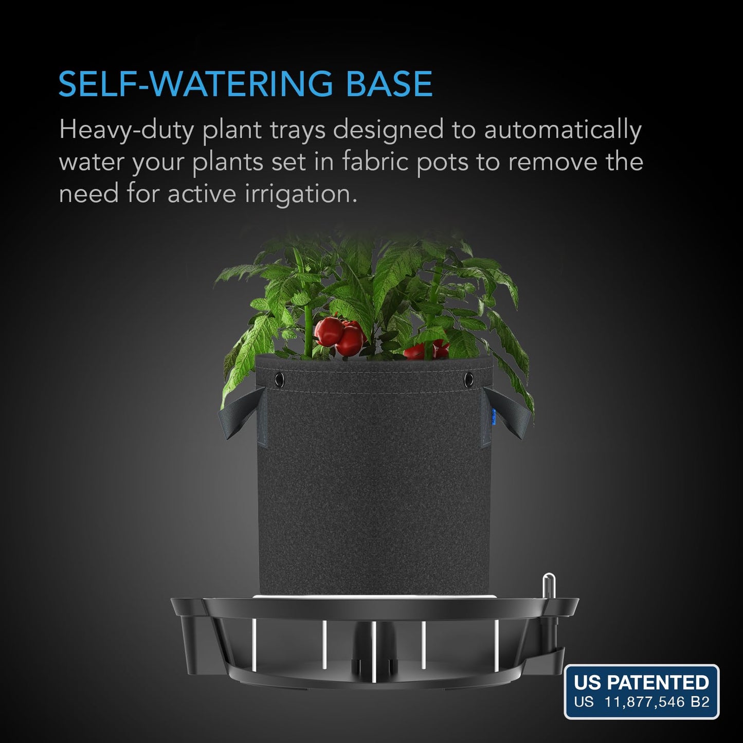 AC Infinity Self-Watering Fabric Pot Base, 4-Pack Auto-Irrigation Water Delivery System with Reservoir Meter, Elevated Plant Saucers for Use in Indoor