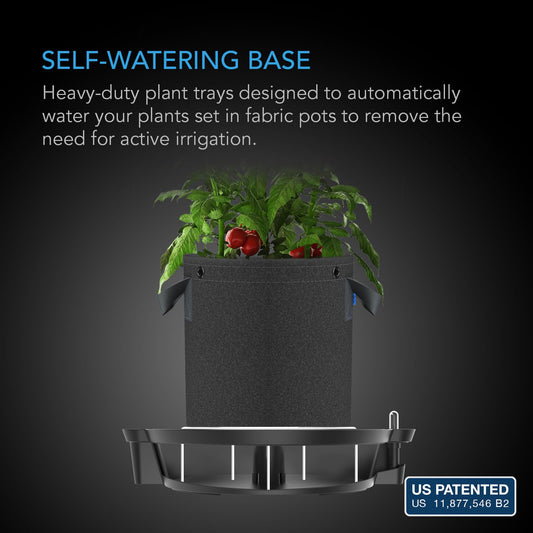 AC Infinity Self-Watering Fabric Pot Base, 4-Pack Auto-Irrigation Water Delivery System with Reservoir Meter, Elevated Plant Saucers for Use in Indoor