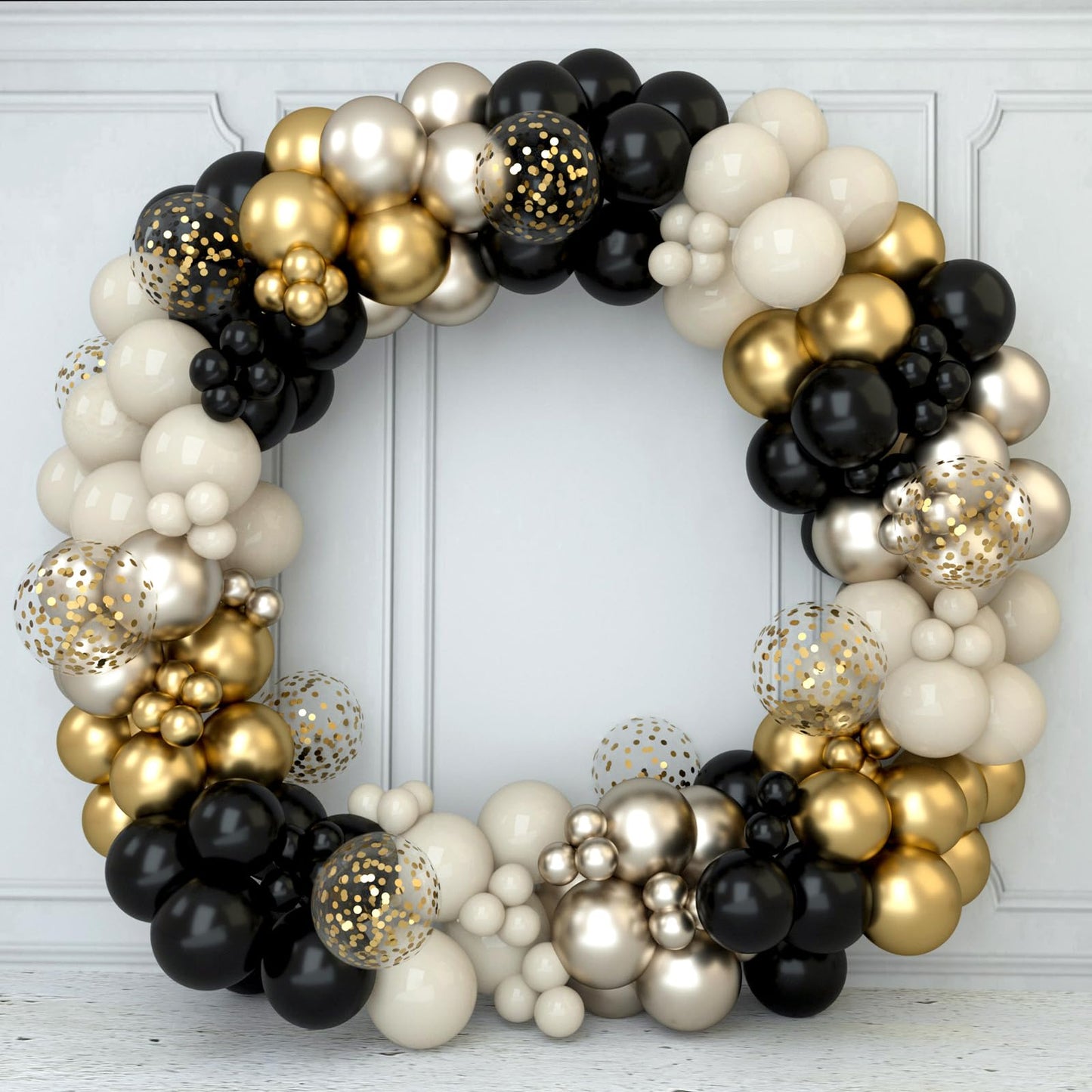 Balloon Arch Kit - 152pcs Black & Gold Balloons with Nude Gold Confetti, Perfect for Birthday Party Decorations, Anniversary, Graduation & Retirement