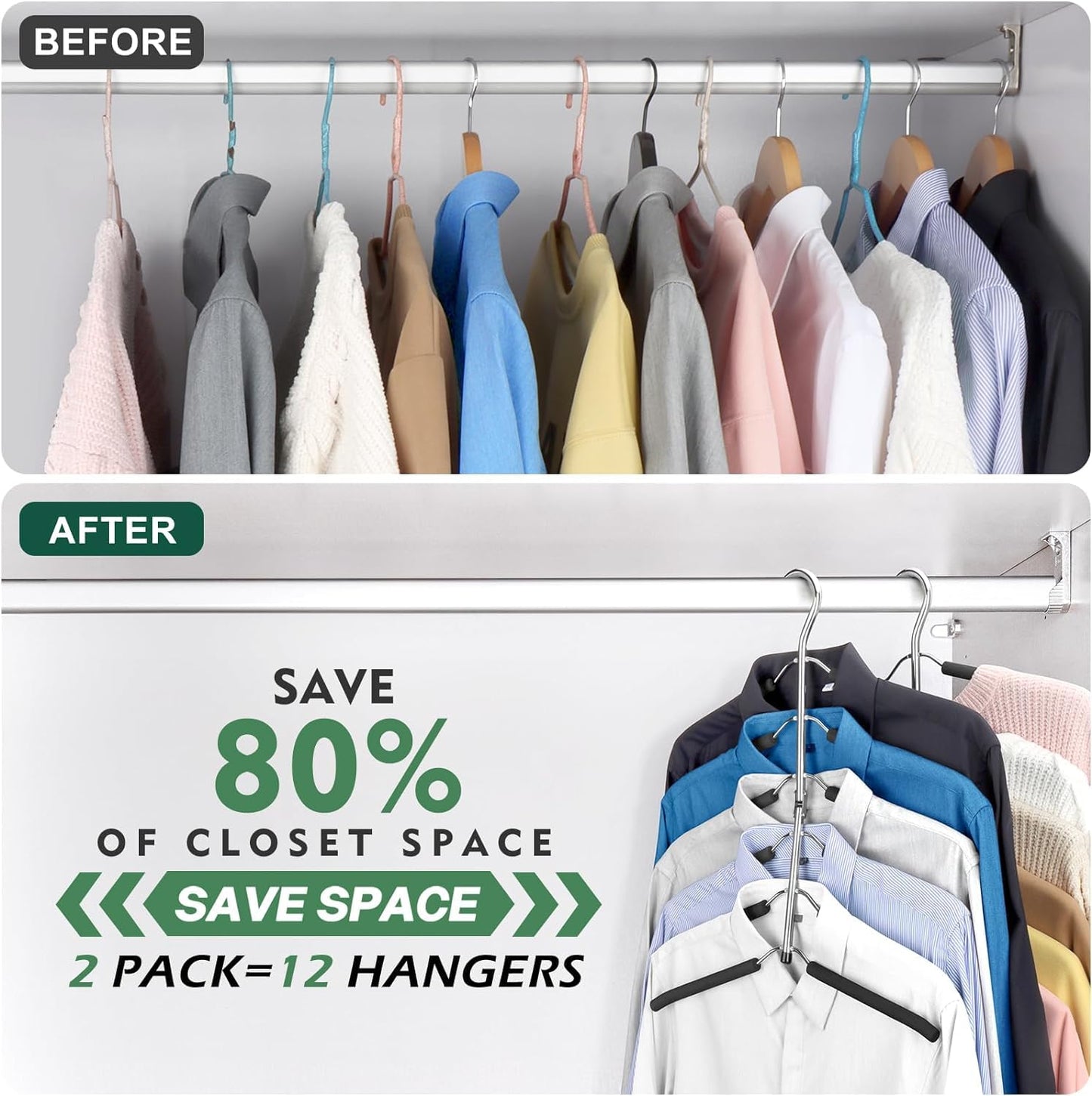 Coat Hangers, ZriEy 6 Tier Folding Non Slip Foam Padded Space Saving Clothes Hangers, Black Metal Coat Racks Adult