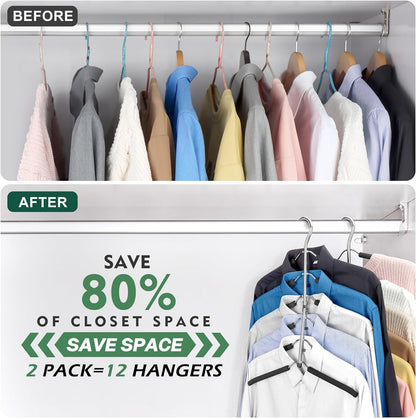 Coat Hangers, ZriEy 6 Tier Folding Non Slip Foam Padded Space Saving Clothes Hangers, Black Metal Coat Racks Adult