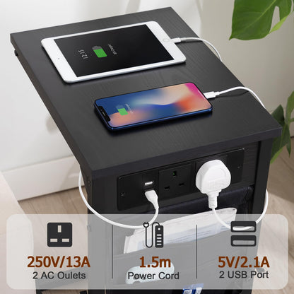 AMHANCIBLE C-Shaped Side Table, Side Table with Charging Station