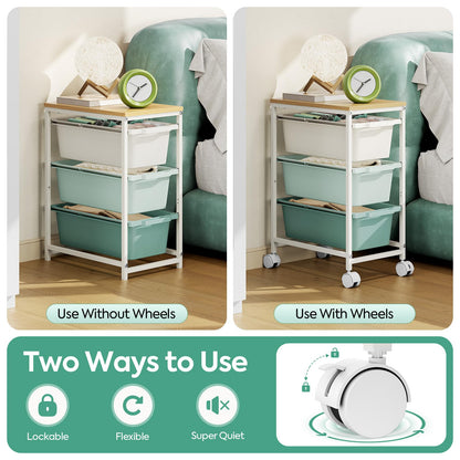 KINGBOARD 3 Drawers Storage Trolley on Wheels, Green