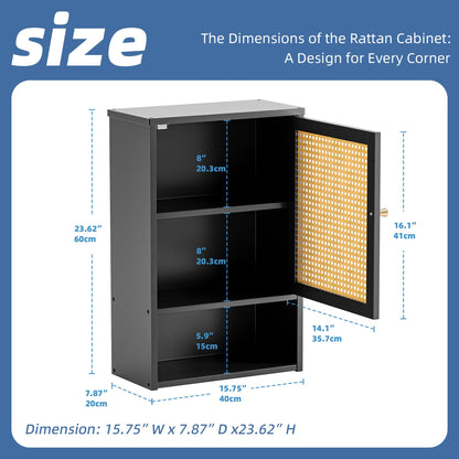 HITNET Wall Cabinet, Bamboo Medicine Cabinet with Single Rattan Door and Adjustable Shelf
