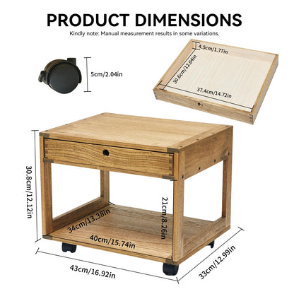 KIRIGEN Solid Wood Printer Stand with a Drawer, 2 Tier Printer Table fit Fax Scanner/3D Printer