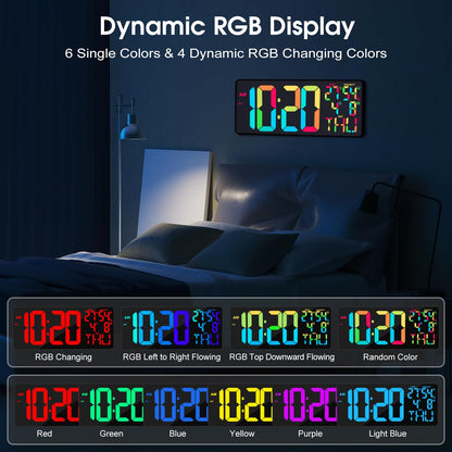 XREXS 18 Inch Digital Wall Clock Large Display, 10 RGB Color Changing Extra Large Digital Wall Clock with Remote Control, Date, Temp/Humidity, Auto