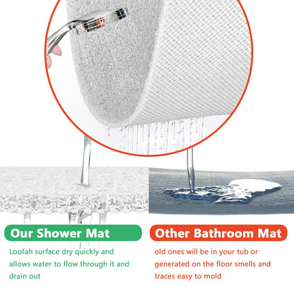 Lurowo Corner Shower Mat, Quadrant Loofah Shower Mat (White, 80 * 80cm)