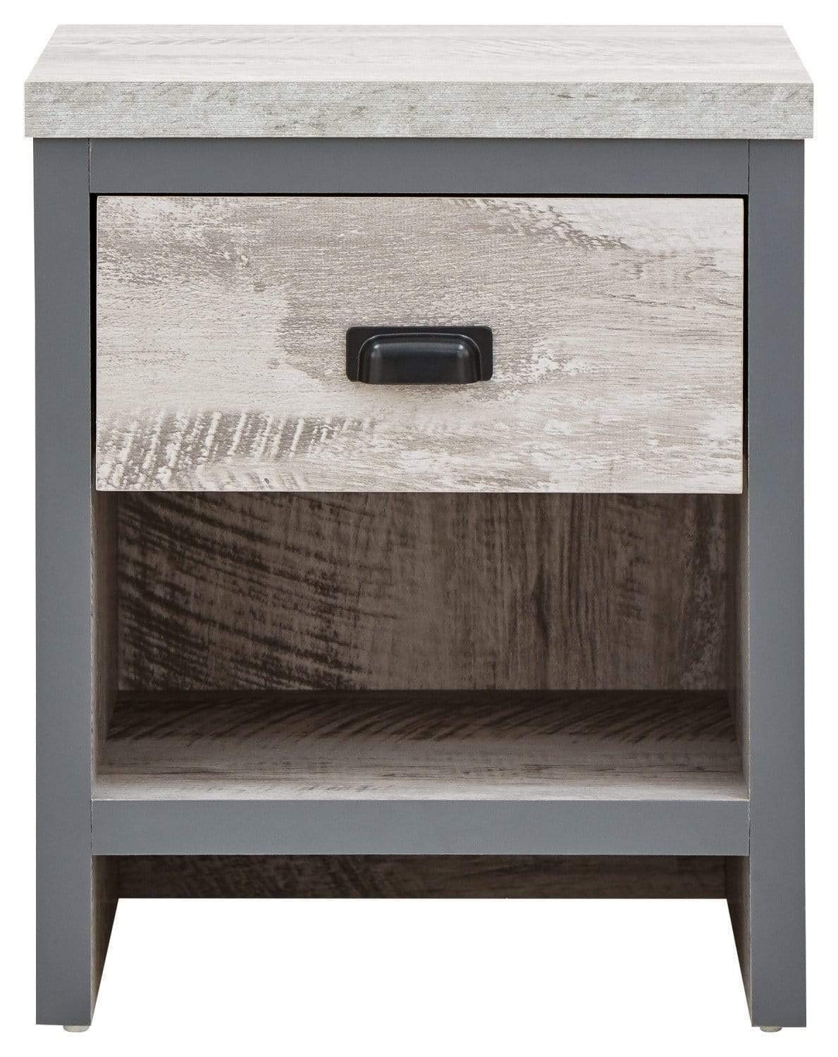 GFW Boston Grey Wood Effect Lamp Table, 1 Drawer Side Table with Storage, Industrial End Table with Chunky 30mm Top