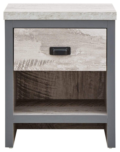 GFW Boston Grey Wood Effect Lamp Table, 1 Drawer Side Table with Storage, Industrial End Table with Chunky 30mm Top