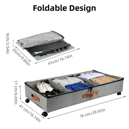 WOVTE Under Bed Storage on Wheels, 2Pack 50L Foldable Underbed Storage Organiser with Zip Lid