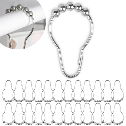 Shower Curtain Rings, 24 Pack, in Silver-Colour, Inner Diameter 2.7 x 1.5", for Shower Curtain Rods, sturdy metal shower rings, with Rolls to slide